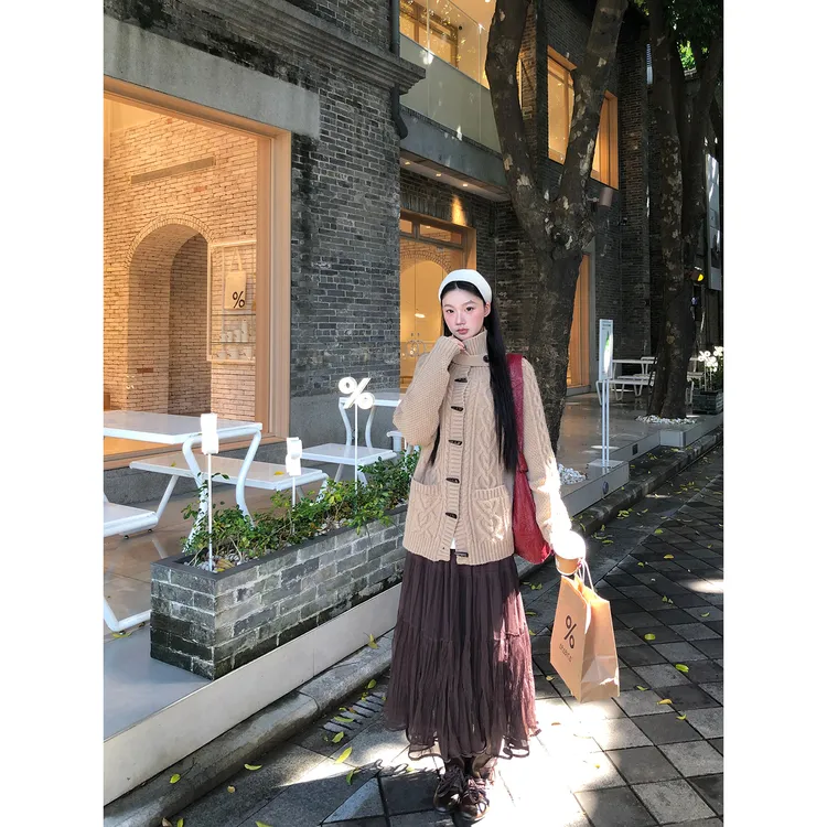 【富士山半身裙】秋冬复古法式时尚百褶宽松休闲半身裙8719