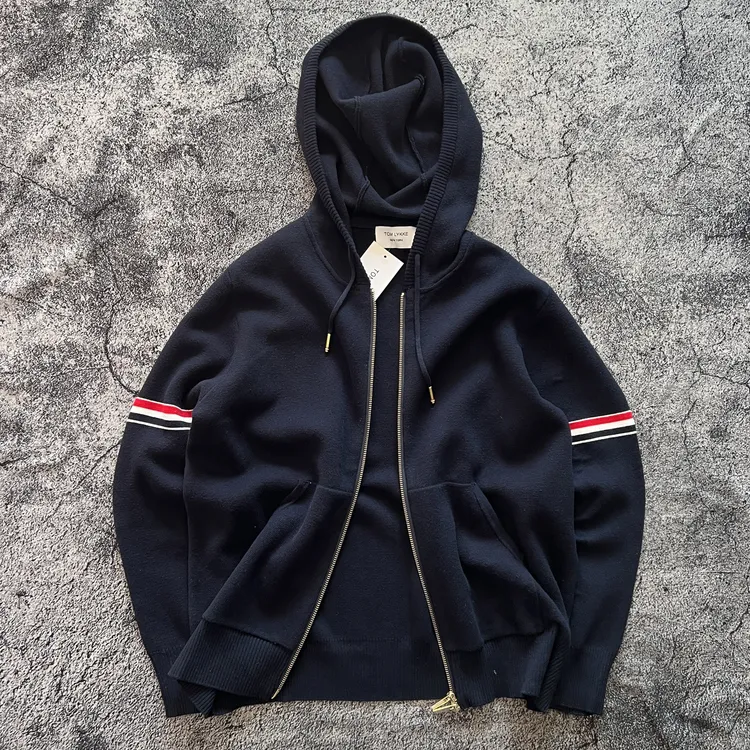 经典四条杠美式休闲精致高端连帽宽松针织衫毛衣潮流男女夹克外套