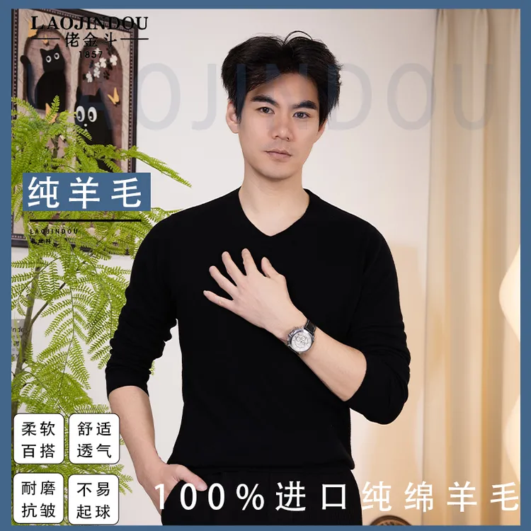 100支全精纺纯羊毛针织衫中年不露点保暖高档羊毛衫男100%纯羊毛