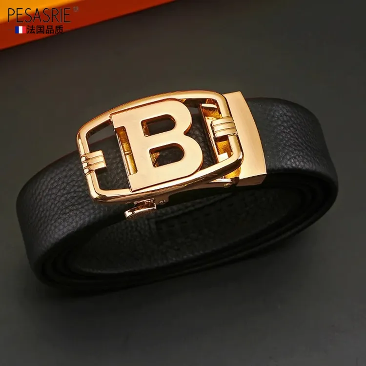 皮带男真皮字母自动扣礼盒腰带时尚休闲商务百搭裤带潮流轻奢男款