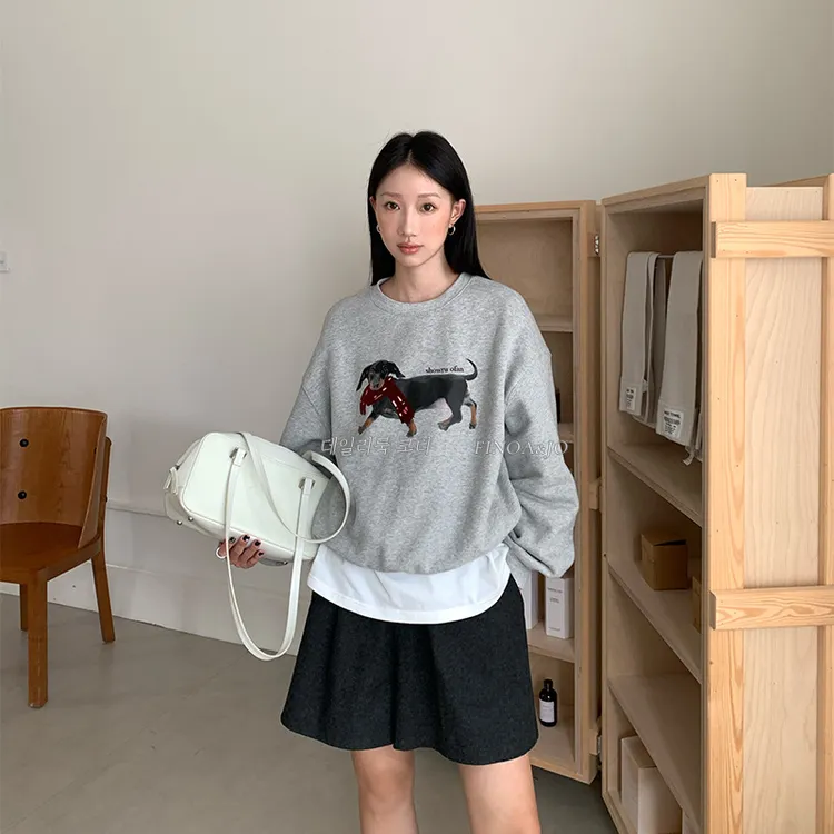 FN 韩式秋冬新品休闲卡通动物印花宽松卫衣