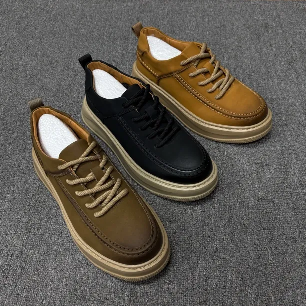 【Aysa男装】低帮舒适圆头透气休闲男鞋复古时尚厚底防滑单鞋