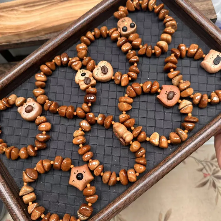 非金属木质手链 库克随行搭配桃木咖啡豆小熊手串单圈文玩手持