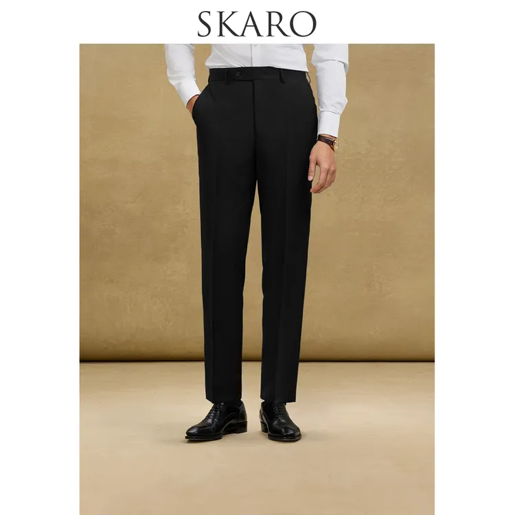 【雷军同款】SKARO商务修身西裤男夏季羊毛正装直筒裤子黑色西装裤
