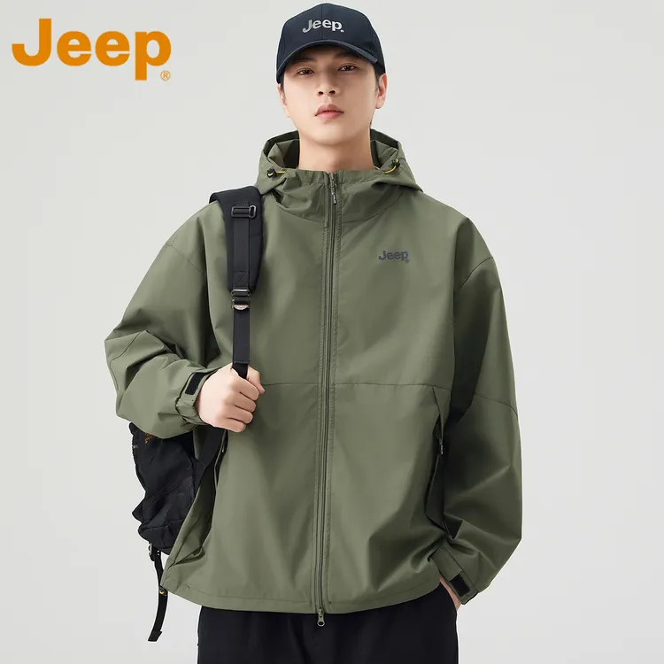 JEEP吉普户外连帽冲锋夹克男士2025新款秋冬高级防风上衣外套男款