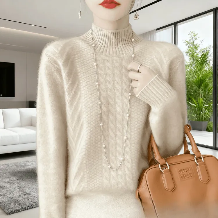 羊绒衫正品女士半高领时尚百搭宽松显瘦高档针织毛衣秋冬纯色打底