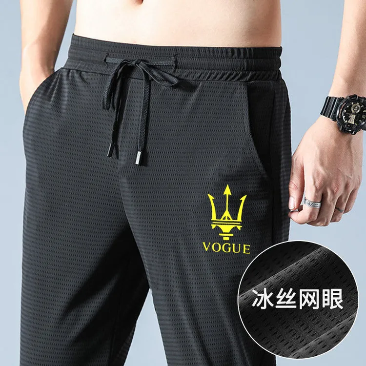 夏季冰丝速干休闲裤子男士韩版宽松超薄百搭潮流运动九分束脚裤