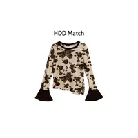 HDD- "焦糖玫瑰" 醋酸 秋冬女款拼接植绒工艺玫瑰上衣小衫 Y8989 
