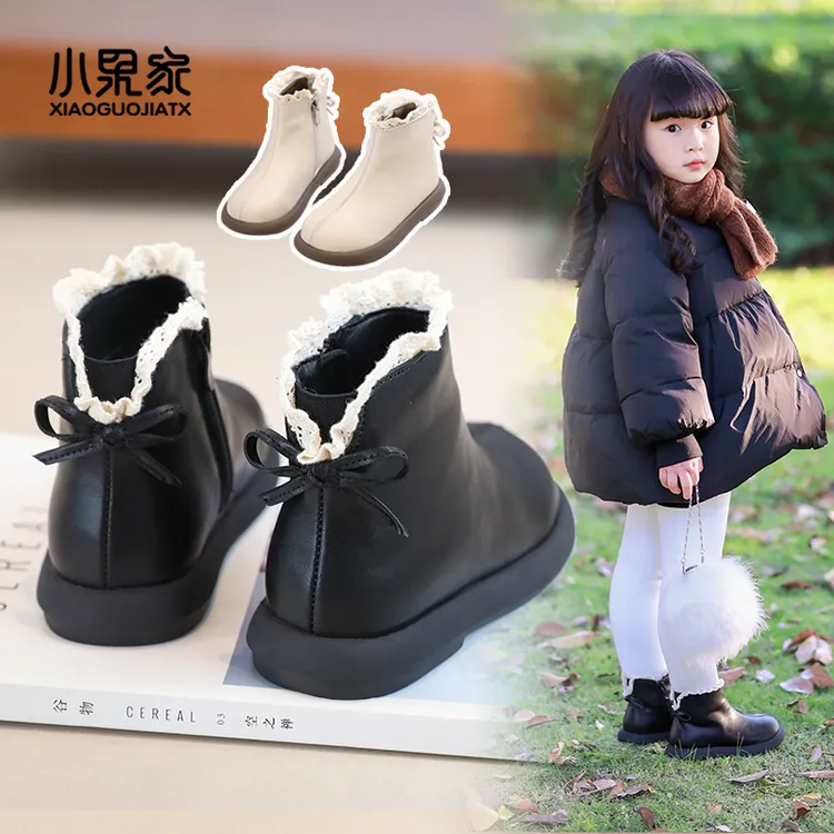 女童靴子秋冬2025新款儿童短靴小公主鞋子加绒皮靴冬季保暖鞋女孩