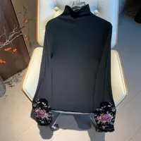 【牡丹亭】新中式国风提花刺绣加绒加厚打底衫上衣女