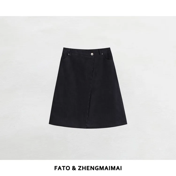 郑买买 星夜流光 秋冬款休闲气质高级灯芯绒两片式短裙QDD51016Q1