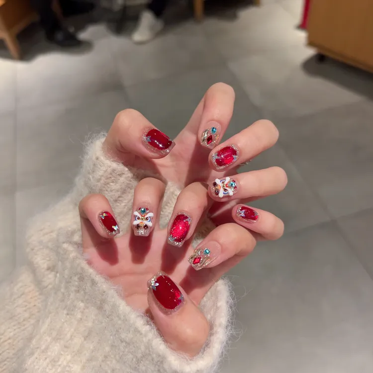 【年年喜狮】醒狮款纯手工红宝石穿戴美甲
