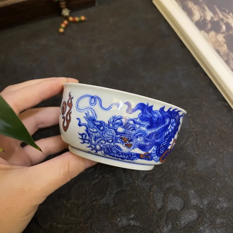 【四悦茶陶】仿清龙纹主人杯 景德镇茶具手工手绘