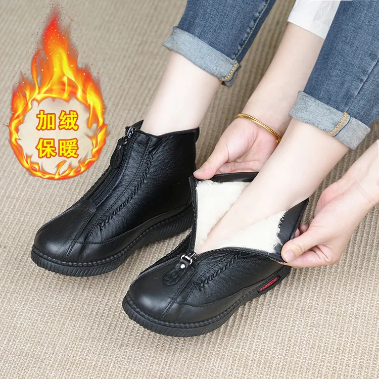 冬季老北京布鞋女棉鞋加绒保暖妈妈鞋防滑软底奶奶棉靴清仓雪地靴