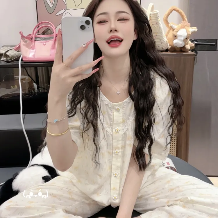 甜美设计感碎花女睡衣女款爆款2025新款慵懒短裤长裤套装家居服