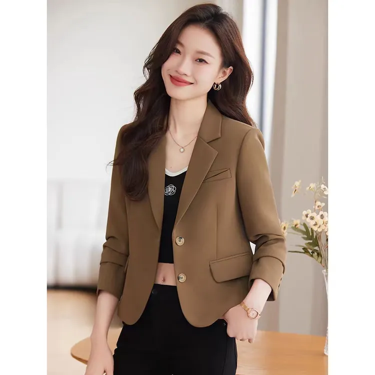咖色短款西装外套女高级感小个子2025新款春秋休闲显高小西服上衣