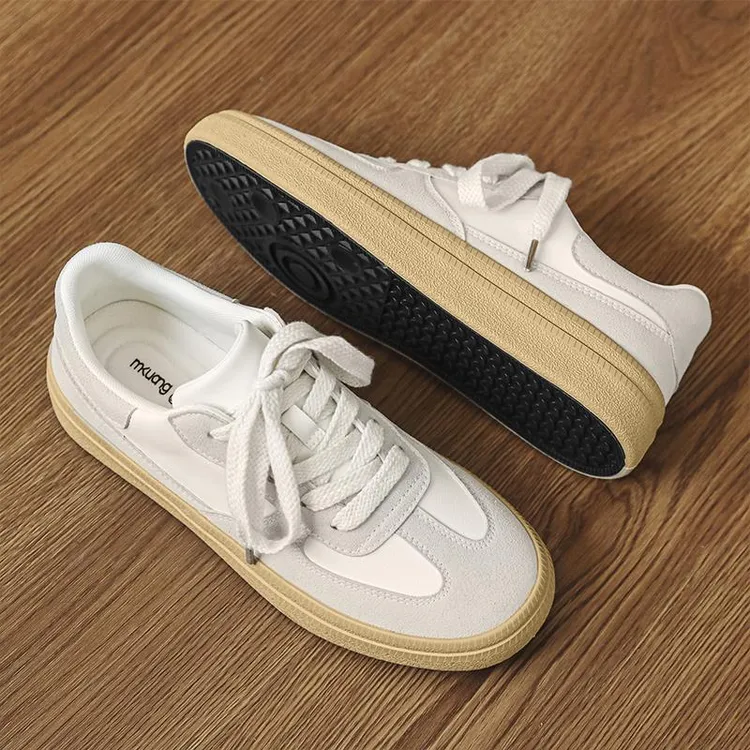 PTRICH德训鞋男板鞋日系潮新款百搭鞋子男生男款薄底休闲头层牛皮