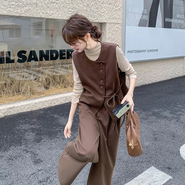 韩系轻熟御姐风高级感马甲时尚套装女春秋季时髦洋气阔腿裤三件套