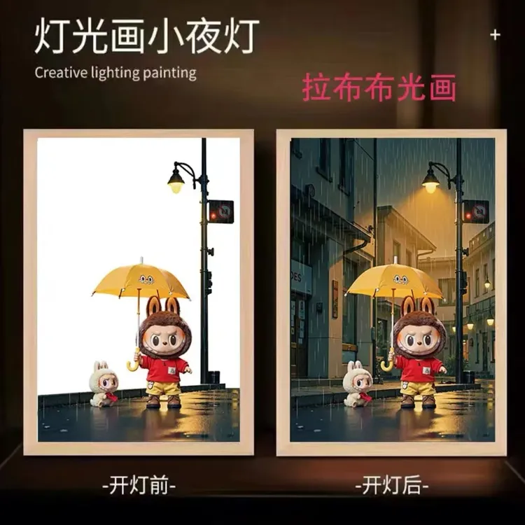 labubu拉布布灯光画周边柄图动漫手办摆件小夜灯定制生日礼物潮玩