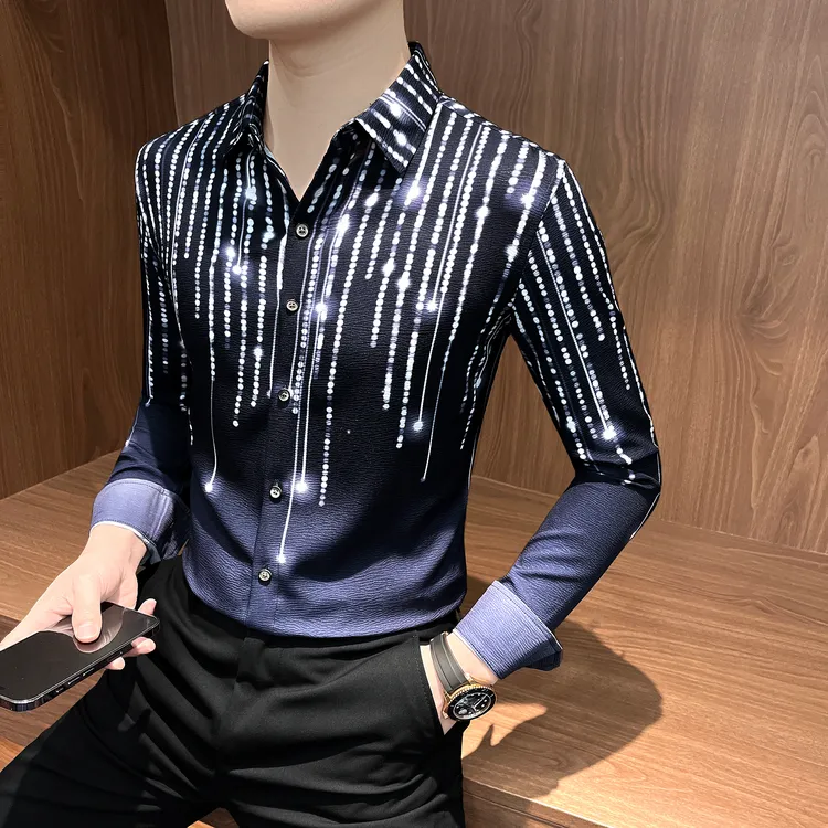 流星雨条纹亮片衬衫男款爆款网红洋气炸街男装高级感男士长袖衬衣