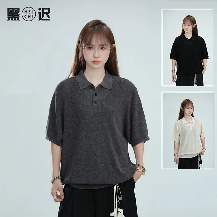 黑迟HEICHI 秋夏新贵老钱风薄款莱赛尔天丝针织短袖男女