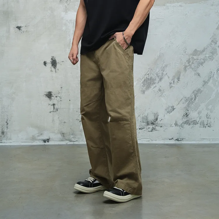 鹿家门美式复古宽松百搭男士直筒运动裤做旧多口袋大码工装休闲裤