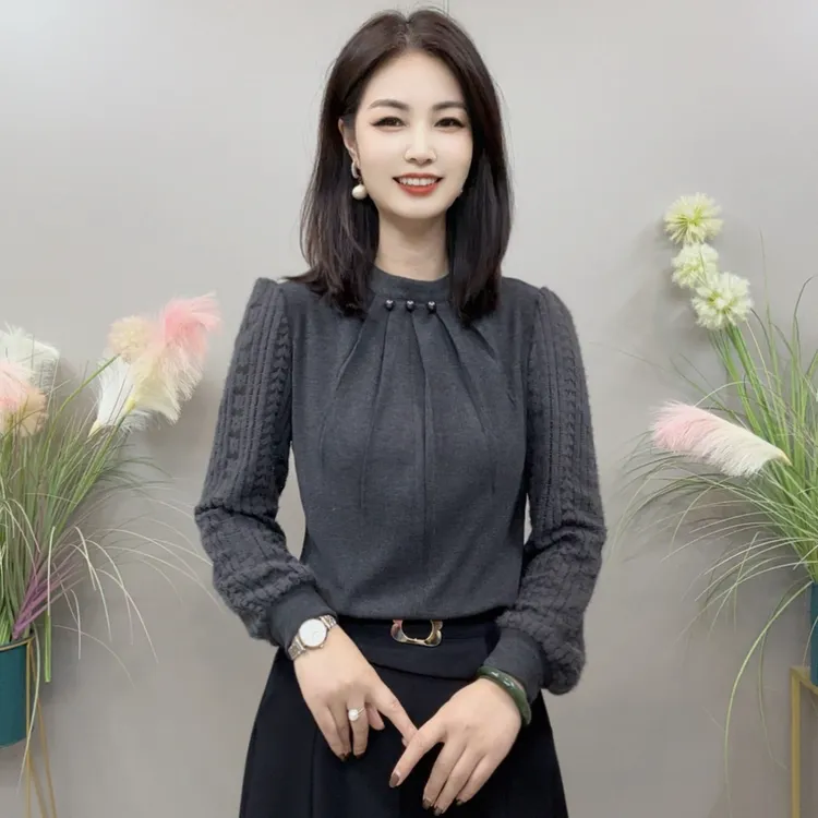 【KK】BX21007秋冬新款纯色三粒珠子款气质百搭衬衫