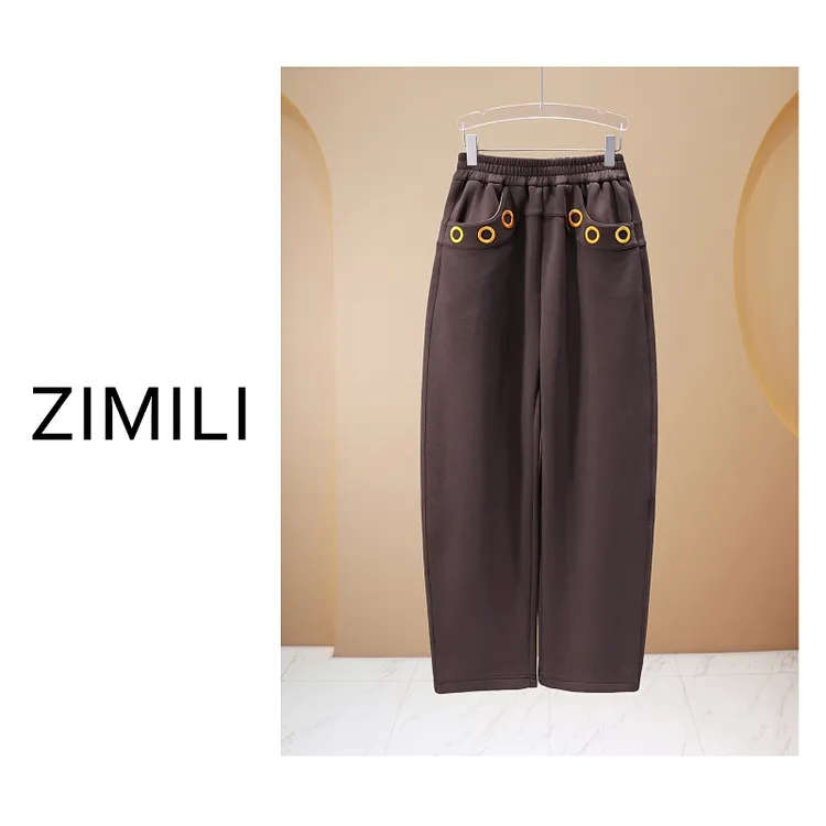 【亮哥欧货女装】冬季加绒《欧版镰刀裤型》深咖色热暖绒长裤26933