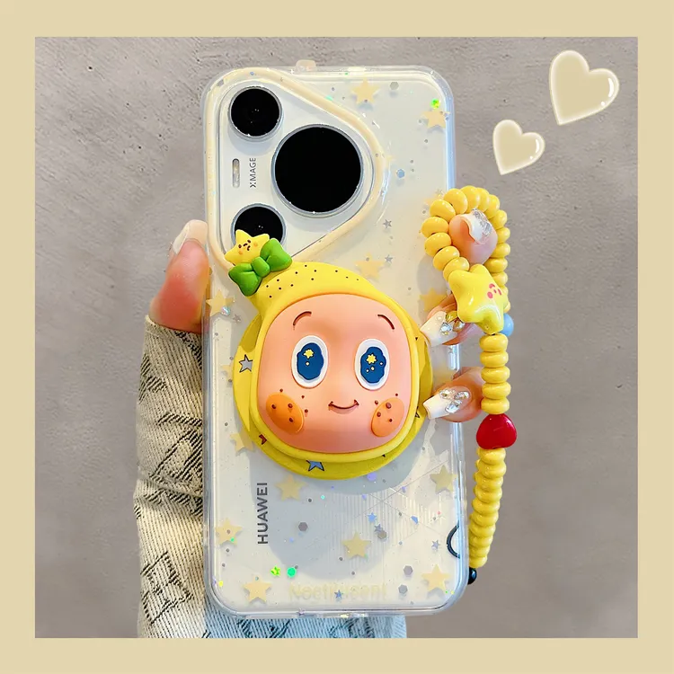 适用华为pura70pro+手机壳闪粉可爱星星卡通玩偶支架pura80pro女