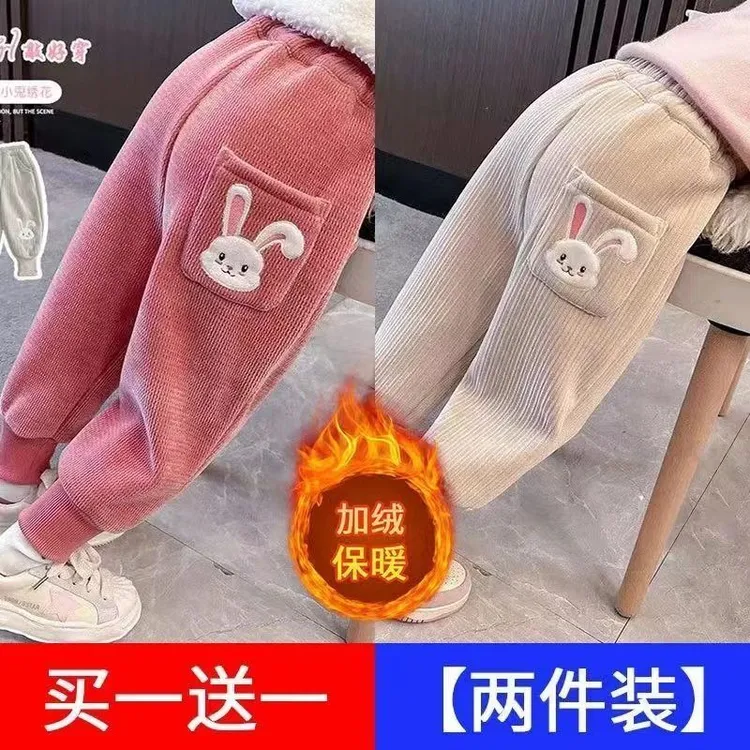 儿童加绒裤子秋冬新款保暖可爱宝宝一体绒裤子小公主洋气女童长裤