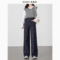 GOWK/杜鹃鸟阔腿裤长裤微弹力减龄牛仔裤秋季时尚女装直筒常规