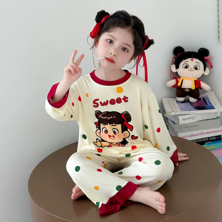 女童长袖睡衣夏季儿童莫代尔空调房家居服女宝宝宝宝秋季套装