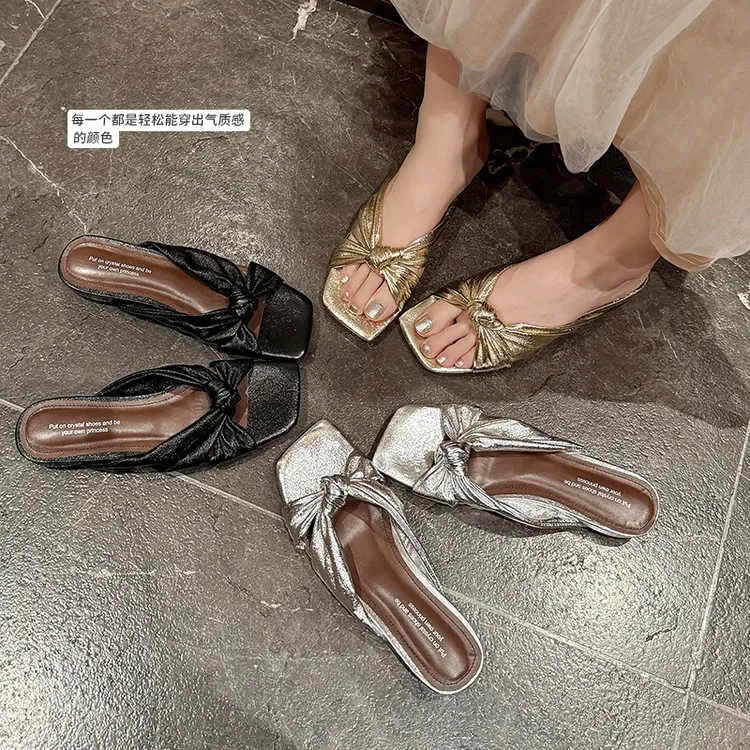 跟高3cm/34-39/2025年夏季韩版休闲风耐脏一字拖质感中跟拖鞋女