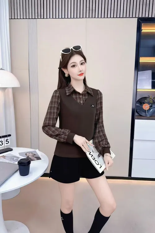 2025秋季新款洋气百搭子拼接假两件衬衫宽松休闲百搭长袖上衣减龄