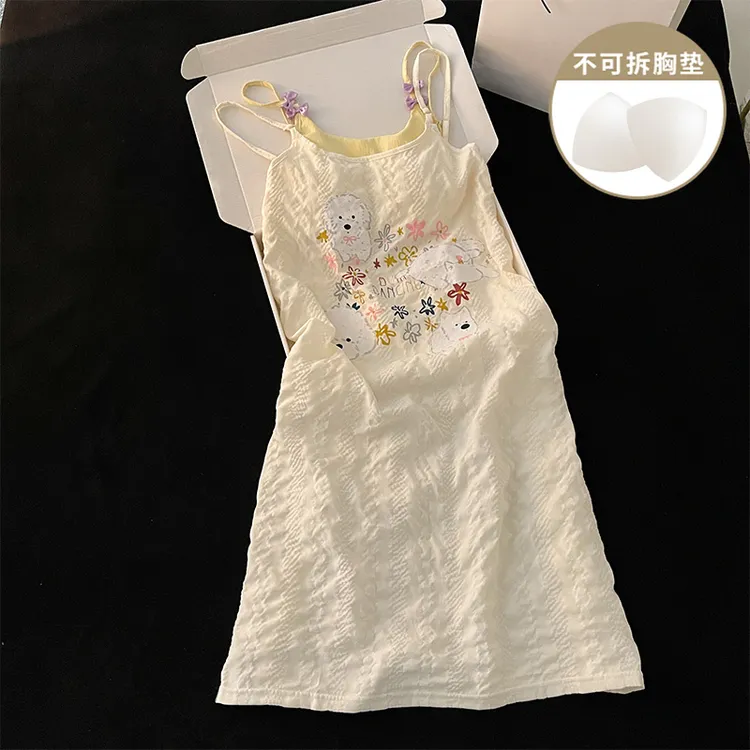 可爱小狗睡裙女士2025新款夏季带胸垫性感吊带睡衣甜美可爱家居服