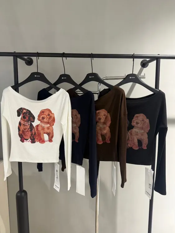 韩国东大门夏季新款修身显瘦卡通印花一字肩长袖T恤斜领上衣1202