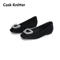 Cask Knitter 65081时尚浅口女单鞋低跟秋季百搭皮女真皮方头鞋