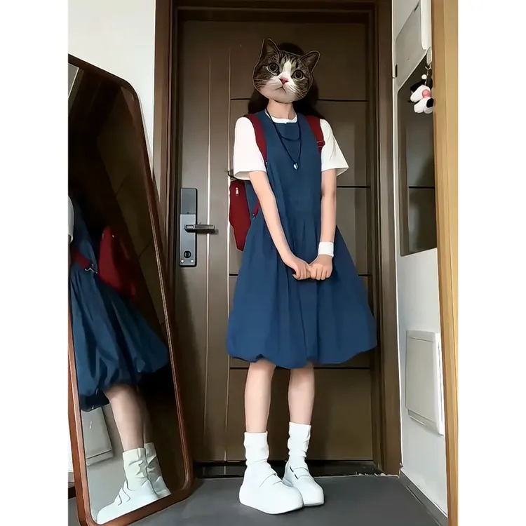 2025夏季新款女韩系穿搭圆领百搭T恤上衣气质收腰背心花苞连衣裙