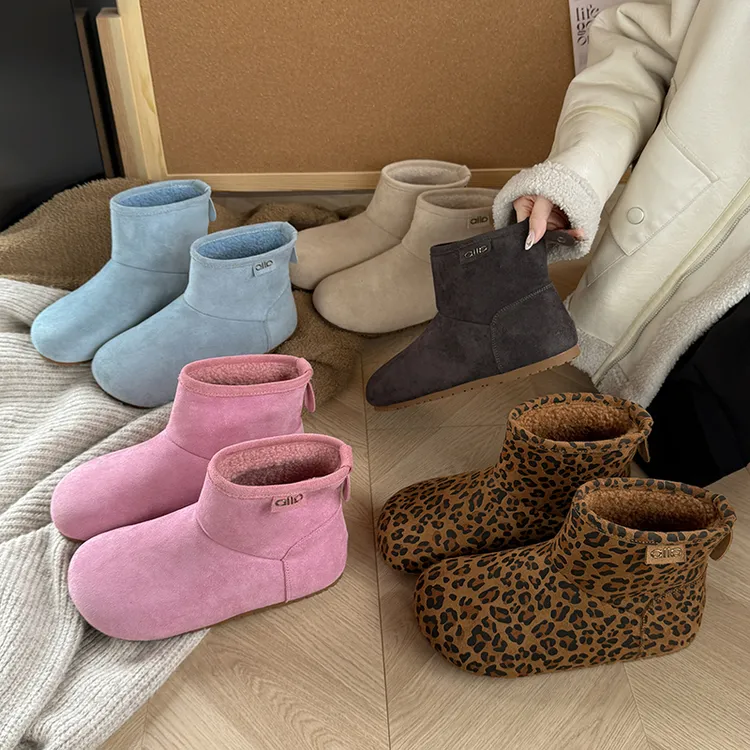 2025年冬季新款休闲复古短靴女加绒保暖丑萌大头套筒雪地靴棉鞋