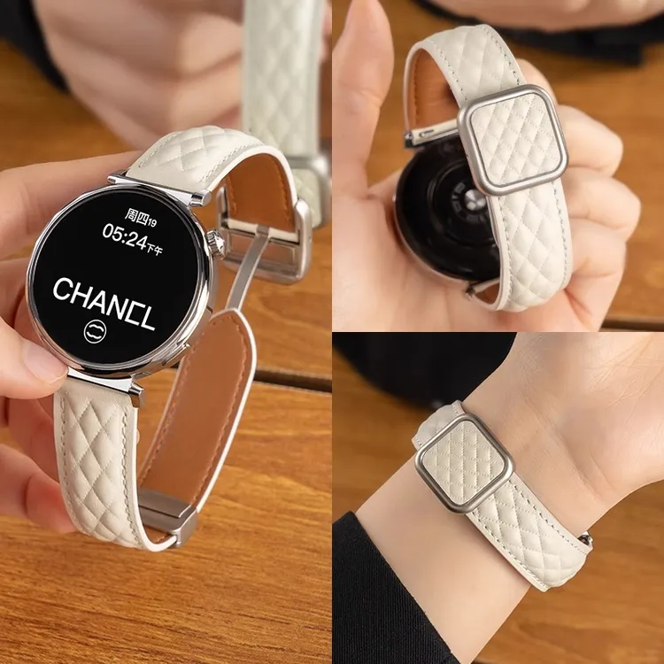 适用华为gt5表带手表gt4新款方扣菱形格gt6真皮gt5pro女款磁吸
