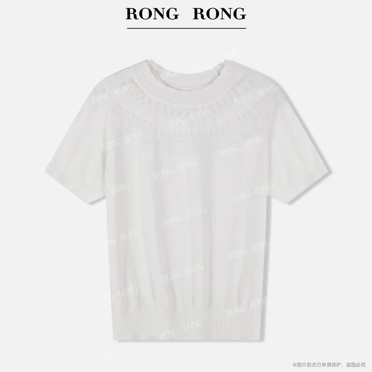 溶溶【春日歌剧】RONGRONG莱赛尔桑蚕丝混纺镂空钩花针织短袖7761RR