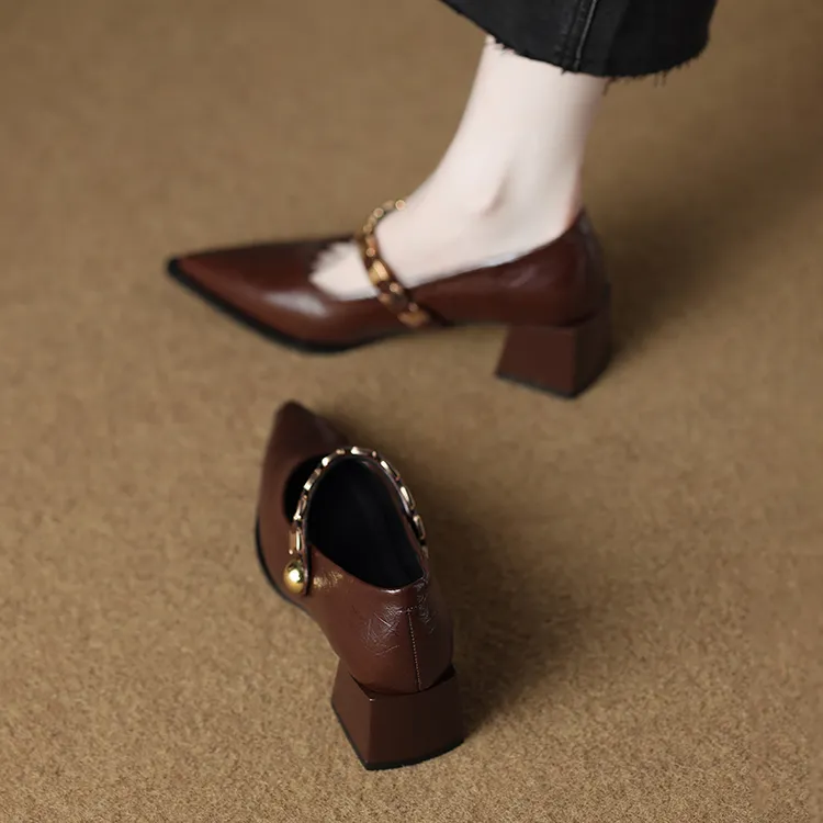 高跟鞋子女2025新款剪头法式绝美玛丽珍女鞋美拉德早春款粗跟单鞋