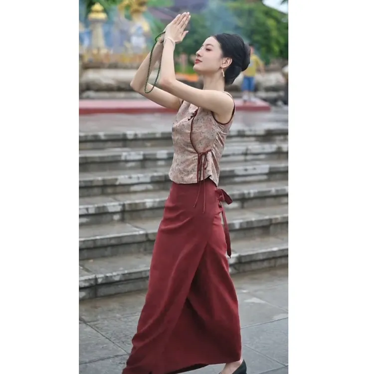 新中式禅意古风少女减龄轻熟穿搭红色斜襟旗袍裙子巨好看国风套装