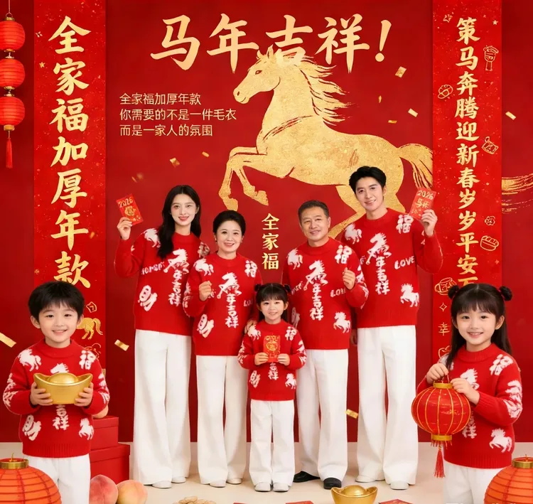 【全家福加厚年款战袍】大红加厚毛衣亲子款情侣款年款针织衫