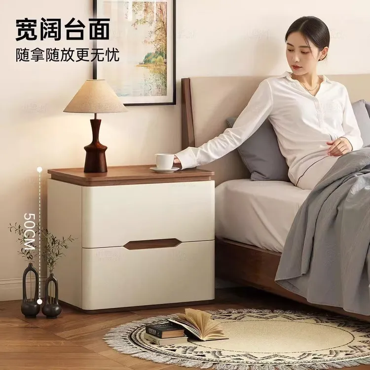 床头柜实木奶油高级软包一体卧室家用极简储物新款床边柜网红