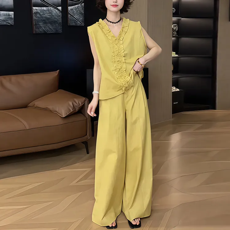 夏季新款百搭短袖时尚套装裤子气质显瘦无袖上衣女休闲宽松两件套