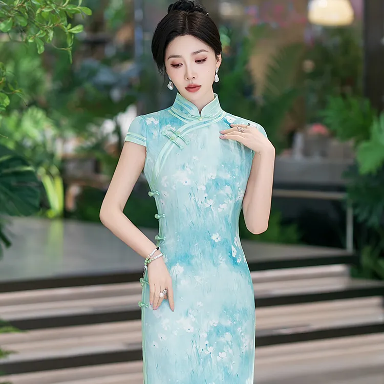 新中式旗袍高端2025夏季老上海素雅国风礼服改良长款日常可穿裙子