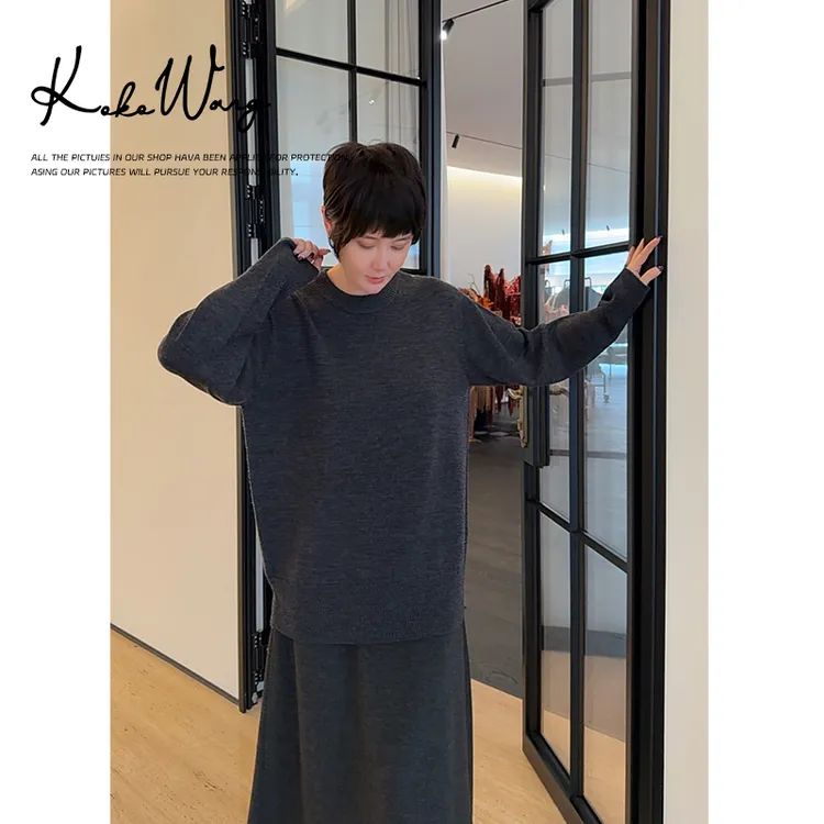 KOKO WANG秋冬慵懒风简约36支100羊毛圆领针织羊毛衫N6845J27Z01