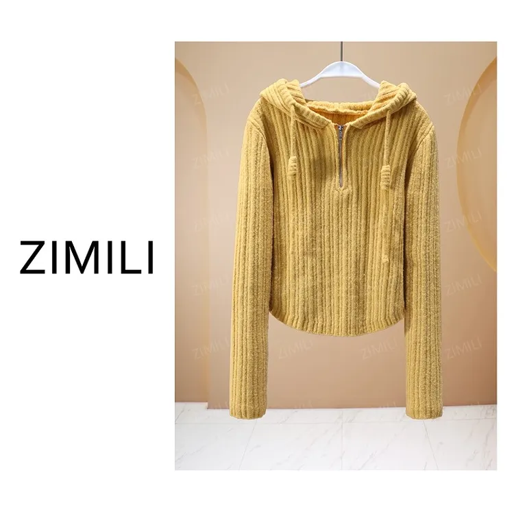【亮哥欧货女装】冬季加厚羊毛《绒垛》蜂蜜黄连帽羊毛毛衣26561-Q4