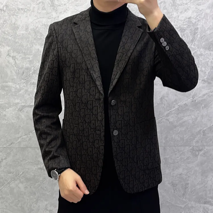 秋季新款韩版修身男士高端定制欧货轻奢时尚西服外套西装上衣8190
